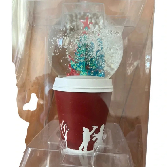 Starbucks Holiday 2006 Christmas Tree Red Coffee Cup Snow Globe w/ Plastic Case - Picture 2 of 4